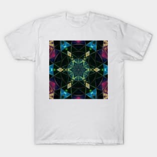 Mosaic Kaleidoscope Flower Green Black and Blue T-Shirt